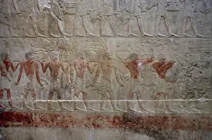 Ancient Egyptian Hieroglyphics Prints: Offering bearers, polychrome relief