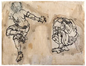 Two Oni (Demons), 1830-1839. Creator: Hokusai, Katsushika (1760-1849) Two Oni (Demons), 1830-1839. Creator: Hokusai, Katsushika (1760-1849)