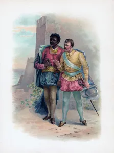 Colour lithograph print of Othello and Iago