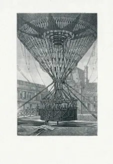 Leisure Activity Illustration Prints: Panoramic Viewing Platform using a Hot Air Balloon, c. 1880