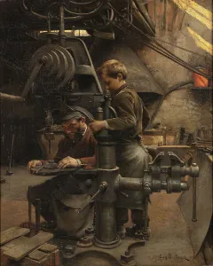Oil On Canvas Realism Prints: Un Patron (The lesson of the Apprentice), 1888. Creator: Buland, Jean-Eugène (1852-1926)