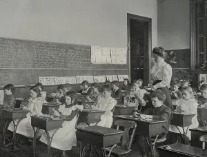 Black And White Classroom Photos Prints: Pattern making, 1900. Creator: Frances Benjamin Johnston