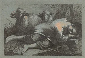 Peasant Boy Asleep near Two Sheep, 1758/1759. Creator: Francesco Londonio Peasant Boy Asleep near Two Sheep, 1758/1759. Creator: Francesco Londonio