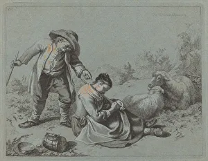 Peasant Teasing a Sleeping Girl with a Twig, 1763. Creator: Francesco Londonio Peasant Teasing a Sleeping Girl with a Twig, 1763. Creator: Francesco Londonio
