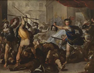 Perseus turning Phineas and his Followers to Stone, Early 1680s. Artist: Giordano, Luca (1632-1705) Perseus turning Phineas and his Followers to Stone, Early 1680s. Artist: Giordano, Luca (1632-1705)