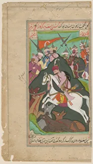 Persian nobles hunting, c. 1650. Artist: Iranian master Persian nobles hunting, c. 1650. Artist: Iranian master