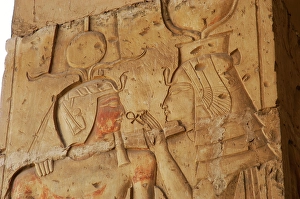 Temple Of Seti I Abydos Prints: Pharaoh receiving the Ankh from a divinity
