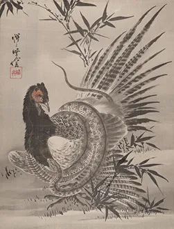 Kawanabe Kyosai Paintings Prints: Pheasant Caught by a Snake, ca. 1887. Creator: Kawanabe Kyosai