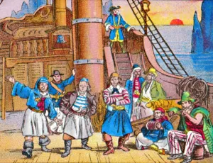 Coloured Lantern Slides Prints: The pirates at home, c1905