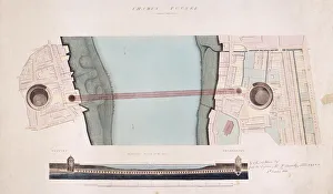 River Thames Geographical Feature Prints: Plan and longitudinal section of the Thames Tunnel, London, 1842