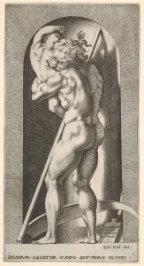 Plate 1: Saturn in a niche devouring his son, standing before a scythe Plate 1: Saturn in a niche devouring his son, standing before a scythe