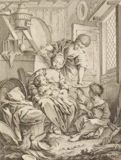Plate 1: Young Woman Feeding her Infant, from Premier Livre de Sujets et Pastorales (Fi Plate 1: Young Woman Feeding her Infant, from Premier Livre de Sujets et Pastorales (Fi