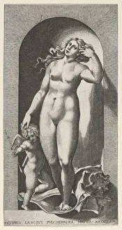 Plate 10: Venus in a niche, standing on a conch shell, with Cupid to her right Plate 10: Venus in a niche, standing on a conch shell, with Cupid to her right