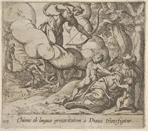 Plate 105: Diana aiming her bow toward Chione, who is accompanied by two children Plate 105: Diana aiming her bow toward Chione, who is accompanied by two children