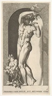 Plate 17: Bacchus standing in a niche, holding grapes over a plate Plate 17: Bacchus standing in a niche, holding grapes over a plate