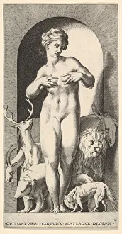 Plate 2: Ops standing in a niche with her hands at her breasts, looking to her left Plate 2: Ops standing in a niche with her hands at her breasts, looking to her left
