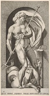 Plate 5: Neptune standing in a niche holding a trident, with a hippocampus (sea-horse Plate 5: Neptune standing in a niche holding a trident, with a hippocampus (sea-horse