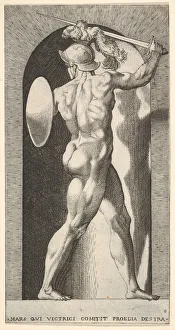 Plate 9: Mars in a niche, holding a sword above his head with his right arm Plate 9: Mars in a niche, holding a sword above his head with his right arm