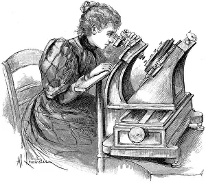 Print of a Woman Measuring Star Positions on a Photographic Plate