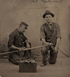 Prints of Two Plumbers with a Pipe, Pipe Cutter, and Toolbox, 1870s-80s Images Dated 2020 August: Two Plumbers with Tools, 1870s-80s Print
