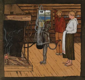 Hugo Simbergs Print, The Poor Devil by the Fire; The Devil by the Pot
