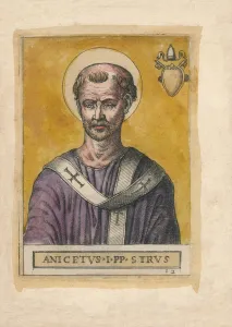 Hand Coloured Engravings Prints: Pope Anicetus. Creator: Unknown