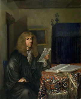 17th Century Dutch Print: Man Reading a Document, 1675