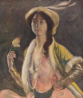 Woman Holding Flowers Prints: Portrait of Miss B, 1908, (c1932). Artist: Paul Albert Besnard