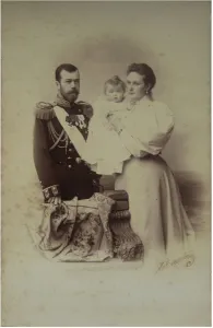 Portrait of Nicholas II of Russia with Alexandra Fyodorovna and Daughter Olga, 1895 Portrait of Nicholas II of Russia with Alexandra Fyodorovna and Daughter Olga, 1895