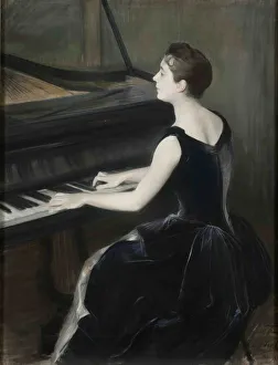 Portrait of the pianist Leontine Bordes-Pene (1858-1924), 1889-1890. Creator: Blanche Portrait of the pianist Leontine Bordes-Pene (1858-1924), 1889-1890. Creator: Blanche