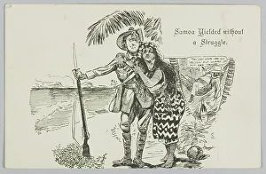 WWI Military Uniforms Prints: Postcard, Samoa Yielded without a Struggle. 1914. Creator: William Blomfield