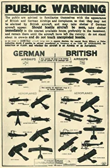 Poster showing types of British and German aircraft, 1915, (1944). Creator: Unknown Poster showing types of British and German aircraft, 1915, (1944). Creator: Unknown