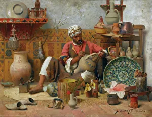 Orientalist Oil Paintings Prints: A pottery studio, Tanger