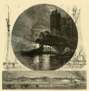 Harry Fenn Artwork Prints: Poughkeepsie, and its Founderies at Night, 1874. Creator: Harry Fenn