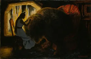 The Princess picking Lice from the Troll. Artist: Kittelsen, Theodor (1857-1914) The Princess picking Lice from the Troll. Artist: Kittelsen, Theodor (1857-1914)