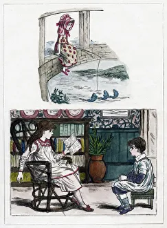 A print from The Little Folks Nature Painting Book by Kate Greenaway, c1880s A print from The Little Folks Nature Painting Book by Kate Greenaway, c1880s
