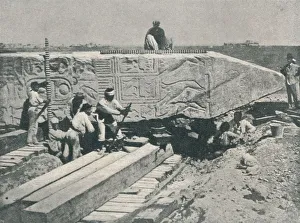 Ancient Egyptian Architecture Photos Prints: Prising Up the Needle, in order to build the Framework under it, 1877, (1910)