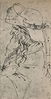 Italian Art Renaissance Prints: Profile to the Left of an Old Man in a Large Hat, c1480 (1945). Artist: Leonardo da Vinci