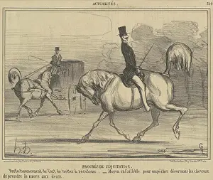 Black And White Lithography Prints: Progres de l'equitation, 1856