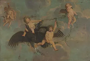 Netherlandish Oil Painting Prints: Putti with an Eagle on Clouds, c.1650. Creator: Anon