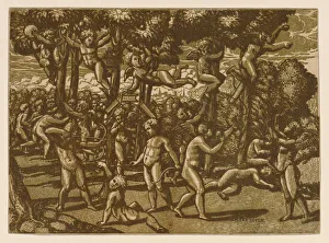 Chiaroscuro Woodcut Prints: Putti Playing (After Raphael), 1544. Creator: Monogrammist NDB (active c. 1520-1550)