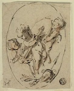 Jacob de Wit Print: Putti with Shield and Sword