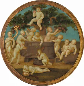 Putti with a Wine Press, c. 1500. Creator: Anon Putti with a Wine Press, c. 1500. Creator: Anon