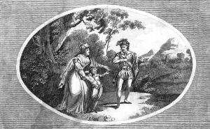 Queen Margaret presenting her son to a robber for protection. Artist: Morris Queen Margaret presenting her son to a robber for protection. Artist: Morris