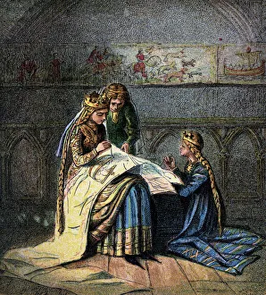 Bayeux Tapestry Prints: Queen Matilda And Her Tapestry, (c1850)