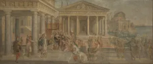 The Queen of Sheba before King Solomon, ca 1545. Artist: Sustris The Queen of Sheba before King Solomon, ca 1545. Artist: Sustris