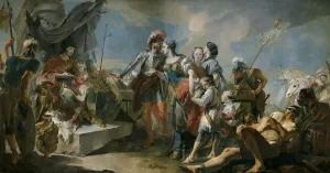 Queen Zenobia before Emperor Aurelian, 1717. Artist: Tiepolo, Giandomenico (1727-1804) Queen Zenobia before Emperor Aurelian, 1717. Artist: Tiepolo, Giandomenico (1727-1804)