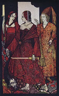 Prints of Queens Who Cut the Bogs of Glanna, Judith of Scripture, and Glorianna, 1910. One of the Queens? Panels designed for the library of Laurence Waldrons library in Marino, Ballybrack, Killiney, Co Harry Clarke Prints: Queens Who Cut the Bogs Print, 1910