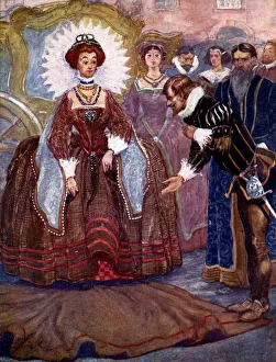 British Monarch Portraits Prints: Quickly pulling off his cloak he threw it upon the ground