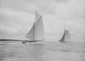 The racing cutters The Lady Anne and Istria running downwind, 1912. Creator The racing cutters The Lady Anne and Istria running downwind, 1912. Creator
